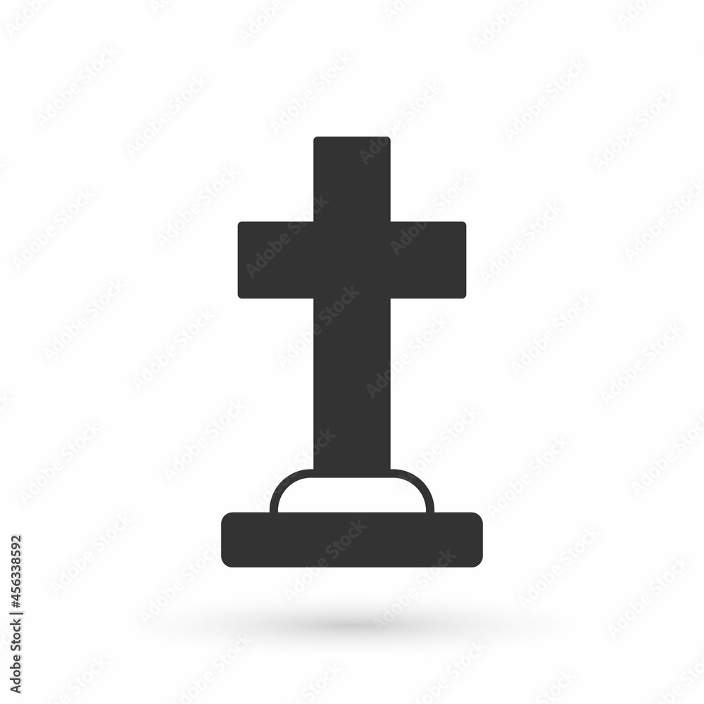 Fototapeta premium Grey Tombstone with cross icon isolated on white background. Grave icon. Happy Halloween party. Vector