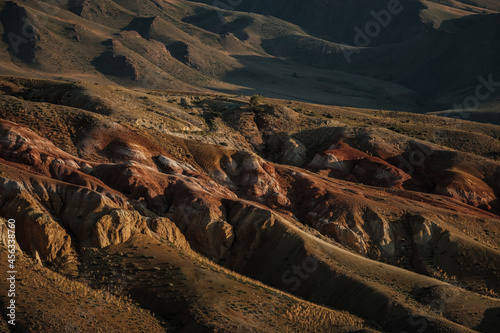 The unique landscape of the Martian Mountains in summer in Altai