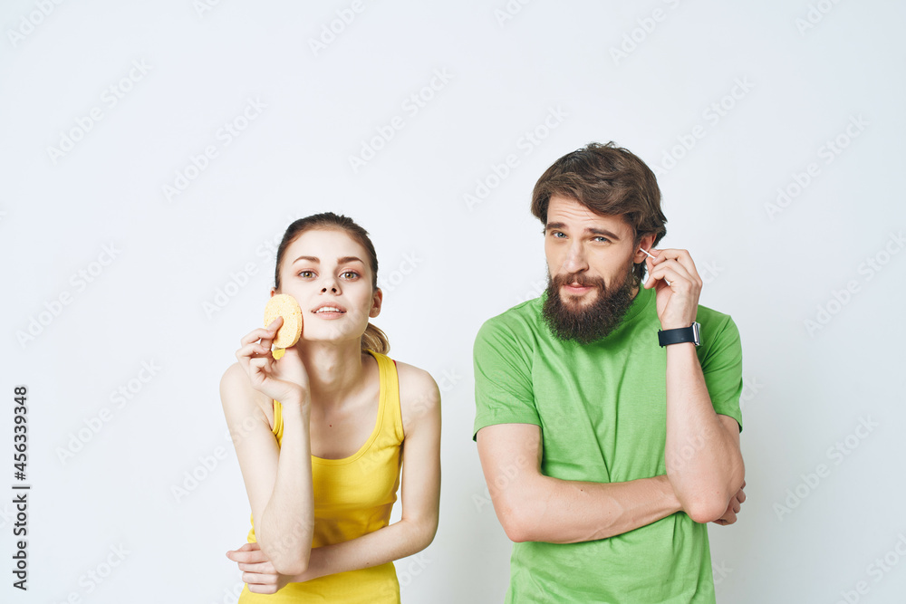 man and woman in the bathroom hygiene morning lifestyle man and woman in the bathroom hygiene morning lifestyle