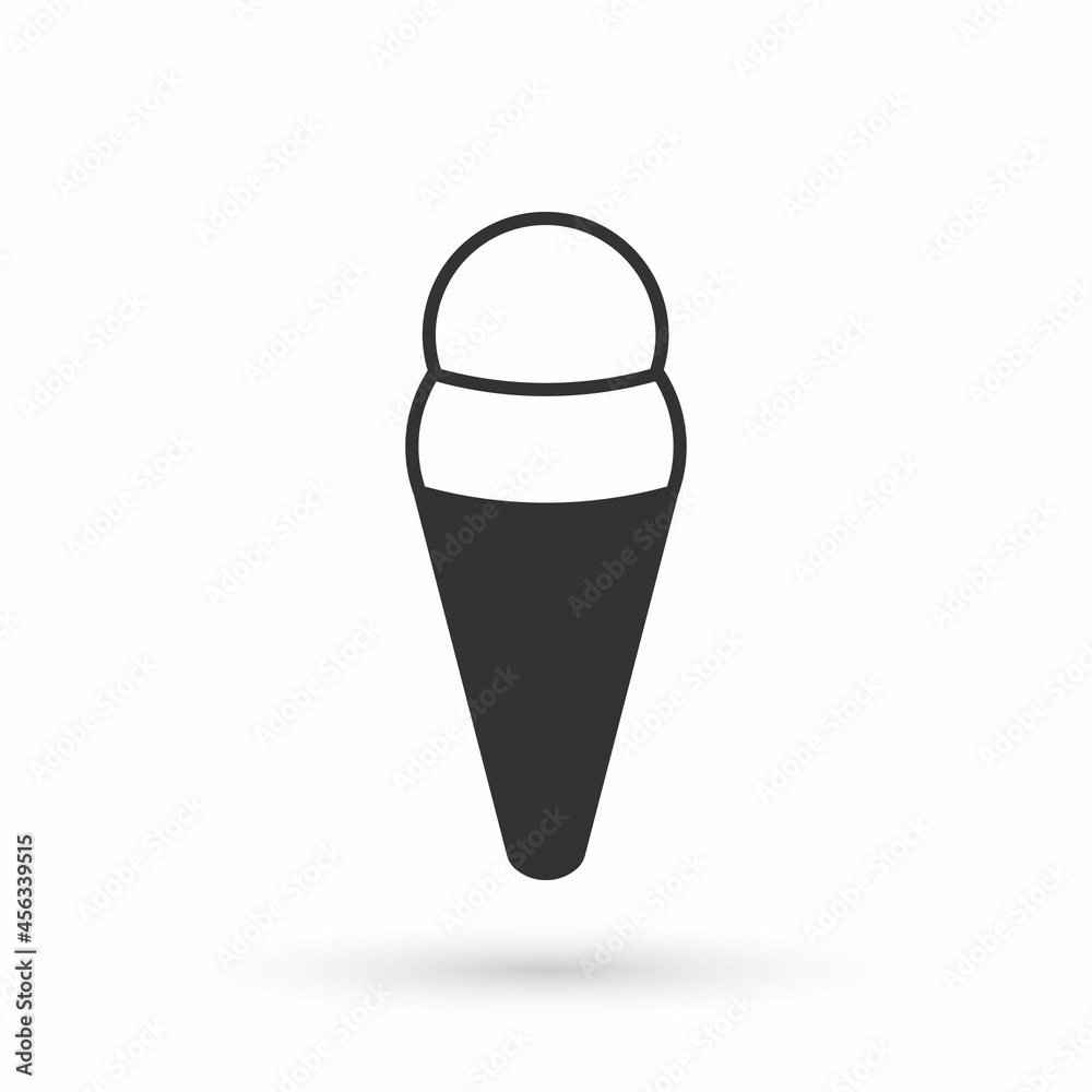 Grey Ice cream in waffle cone icon isolated on white background. Sweet symbol. Vector Grey Ice cream in waffle cone icon isolated on white background. Sweet symbol. Vector