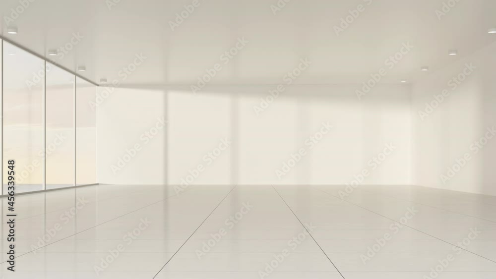 Time goes by in the white empty room, 3d rendering.