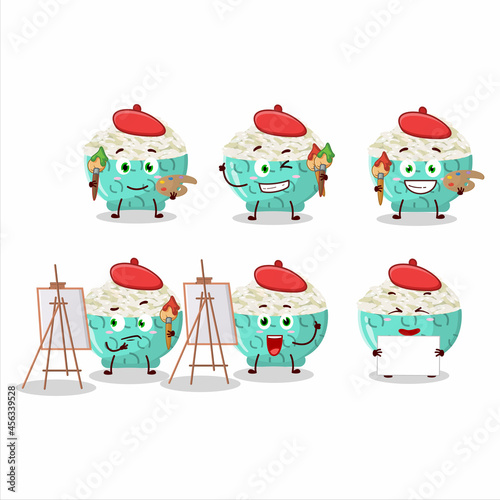 Artistic Artist of risotto rice cartoon character painting with a brush