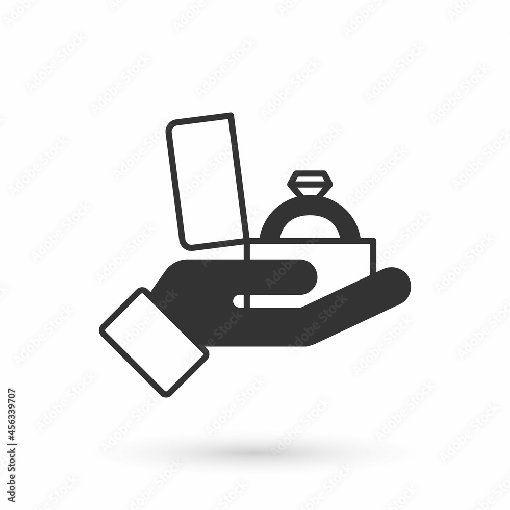 Grey Diamond engagement ring in a box icon isolated on white background. Vector Grey Diamond engagement ring in a box icon isolated on white background. Vector