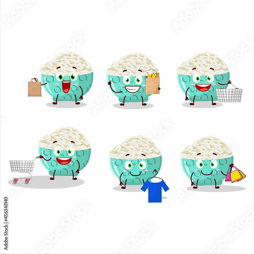 A Rich risotto rice mascot design style going shopping