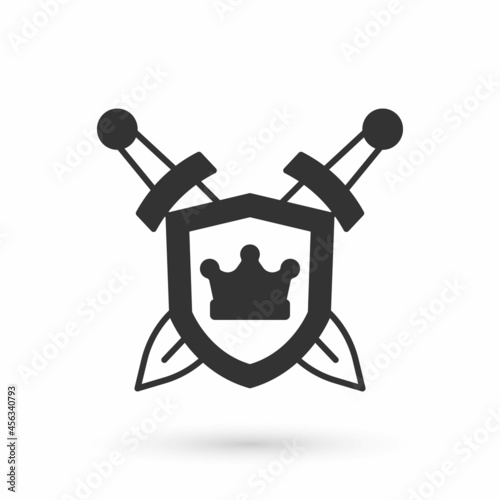 Grey Medieval shield with crossed swords icon isolated on white background. Vector