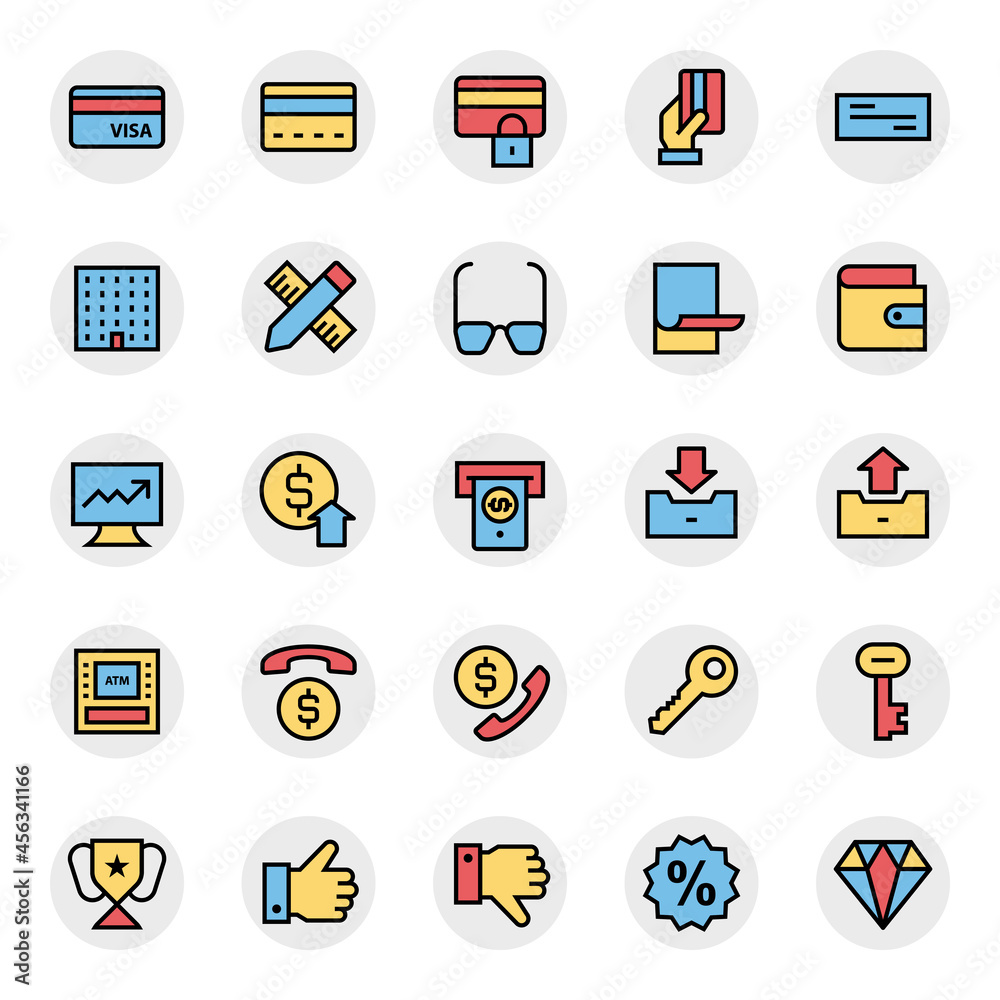 Filled outline icons for business, office & internet. Filled outline icons for business, office & internet.