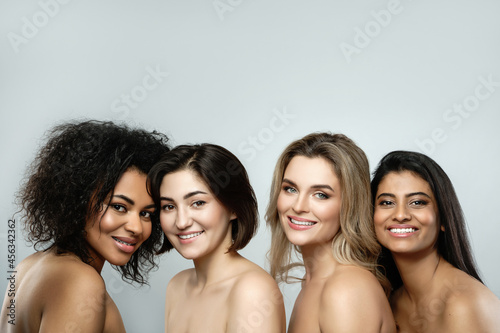 Multi-ethnic beauty and friendship. Group of beautdifferent ethnicity women.