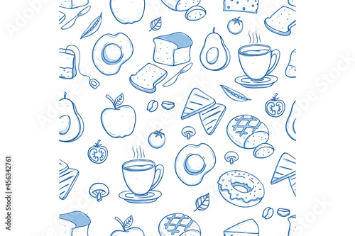 cute hand draw breakfast healthy food in seamless pattern
