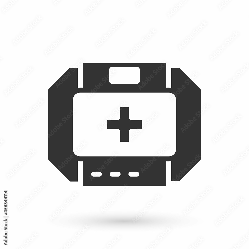 Obraz premium Grey First aid kit icon isolated on white background. Medical box with cross. Medical equipment for emergency. Healthcare concept. Vector