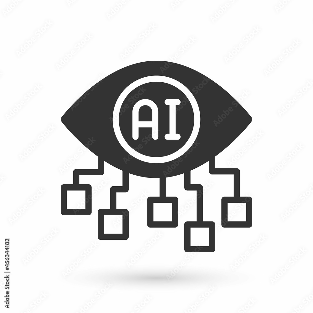 Grey Computer vision icon isolated on white background. Technical vision, eye circuit, video surveillance system, augmented reality systems. Vector Grey Computer vision icon isolated on white background. Technical vision, eye circuit, video surveillance system, augmented reality systems. Vector