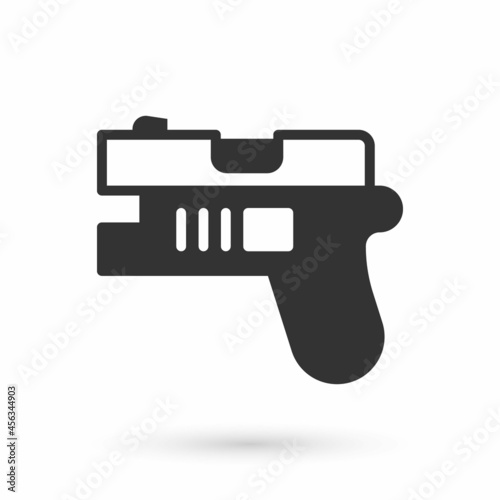 Grey Futuristic space gun blaster icon isolated on white background. Laser Handgun. Alien Weapon. Vector