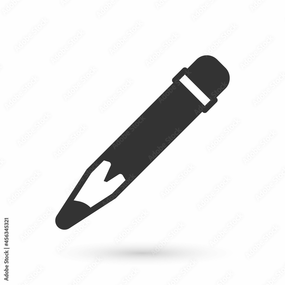 Grey Pencil with eraser icon isolated on white background. Drawing and educational tools. School office symbol. Vector Grey Pencil with eraser icon isolated on white background. Drawing and educational tools. School office symbol. Vector