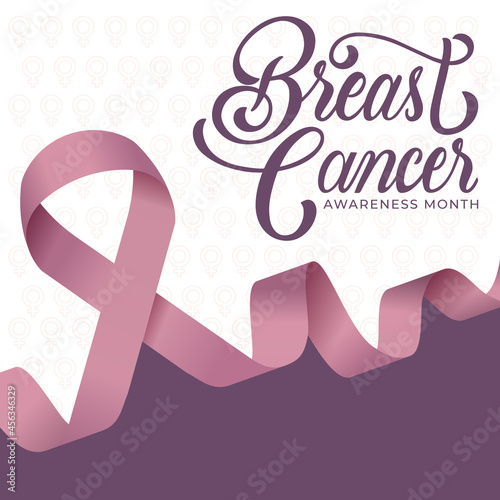 Breast cancer awareness month poster. Pink ribbon. Fight. Hope. Diagnosed women.