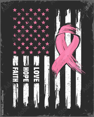 American flag with pink ribbon Breast Cancer awareness month concept Women health care support
