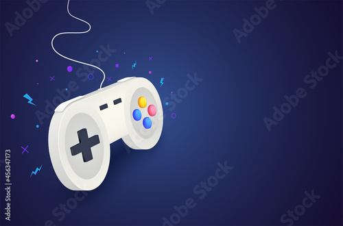 Game controller for controlling PC and console games. Video game background concept with white joystick.