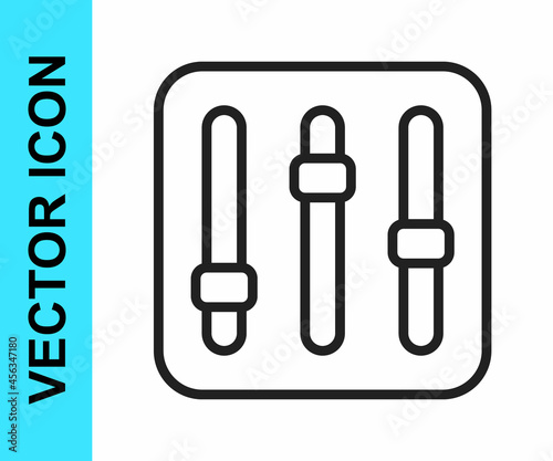 Black line Sound mixer controller icon isolated on white background. Dj equipment slider buttons. Mixing console. Vector