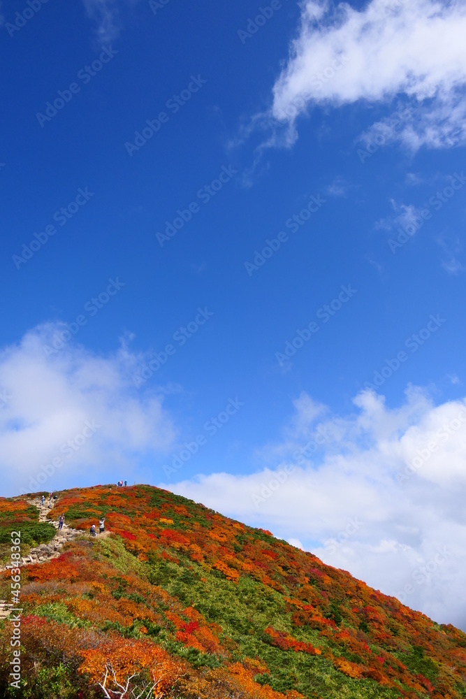 栗駒国定公園、栗駒山の紅葉。栗原、宮城、日本。10月上旬。