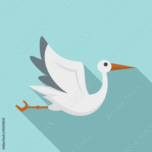 Stork branch icon flat vector. Baby stork