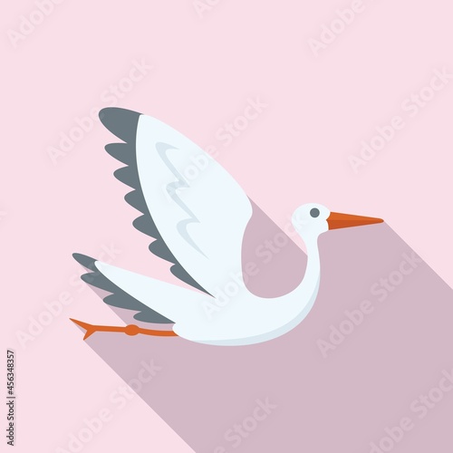 New stork icon flat vector. Fly bird