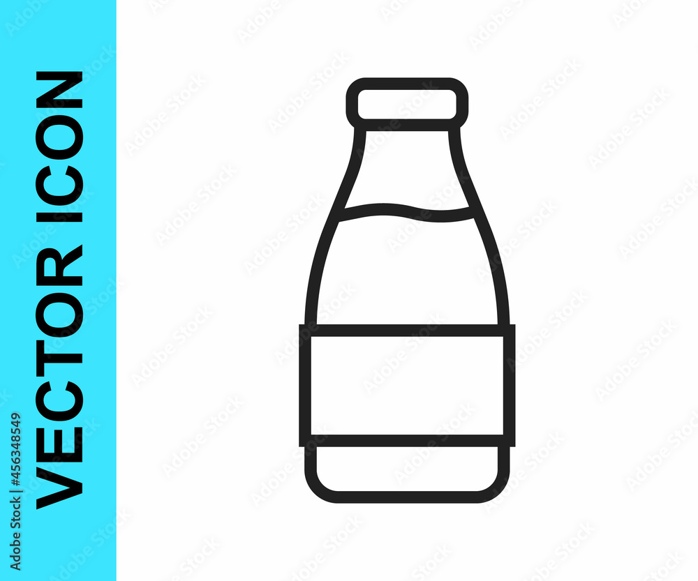 Black line Closed glass bottle with milk icon isolated on white background. Vector