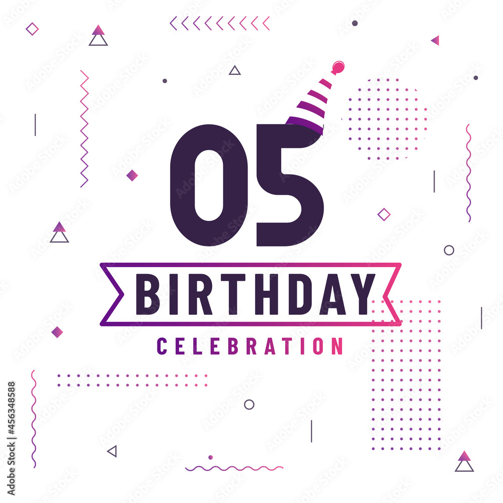 Fototapeta premium 5 years birthday greetings card, 5 birthday celebration background free vector.
