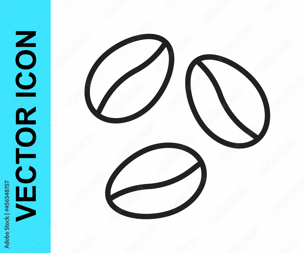 Black line Coffee beans icon isolated on white background. Vector
