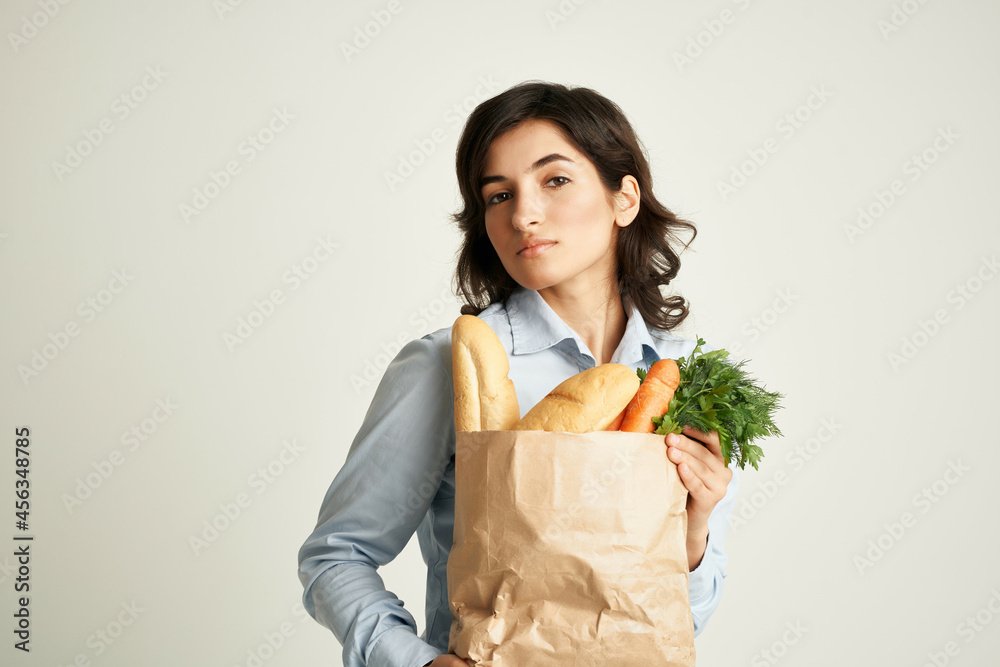 brunette pack with vegetables healthy food supermarket brunette pack with vegetables healthy food supermarket