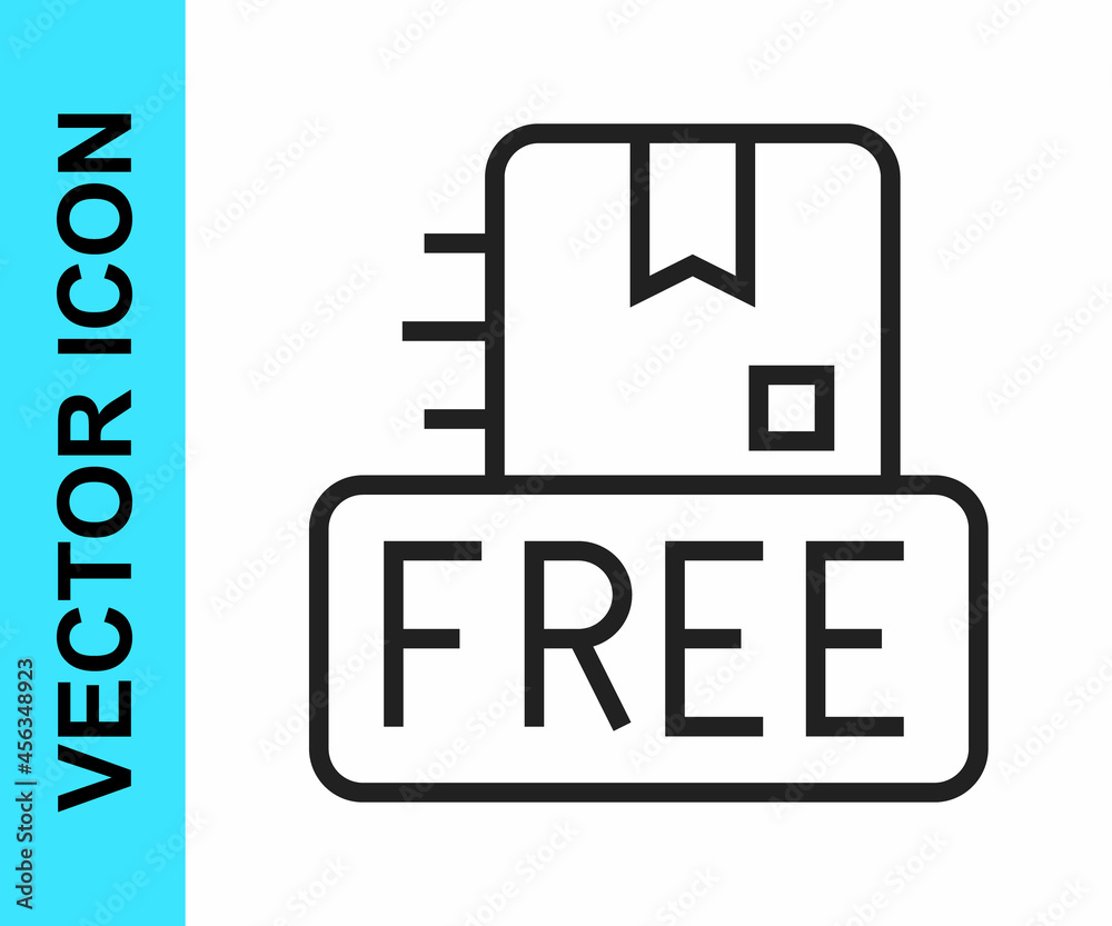 Black line Cardboard box with free symbol icon isolated on white background. Box, package, parcel sign. Delivery, transportation and shipping. Vector