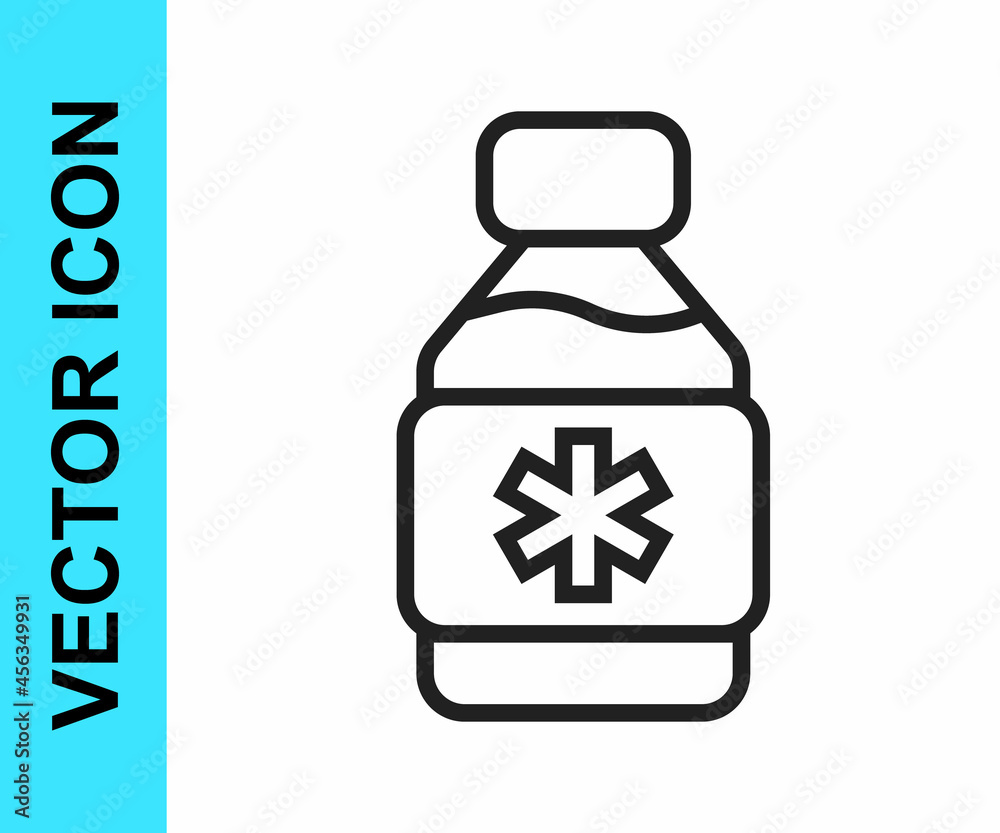 Black line Bottle of medicine syrup icon isolated on white background. Vector Black line Bottle of medicine syrup icon isolated on white background. Vector
