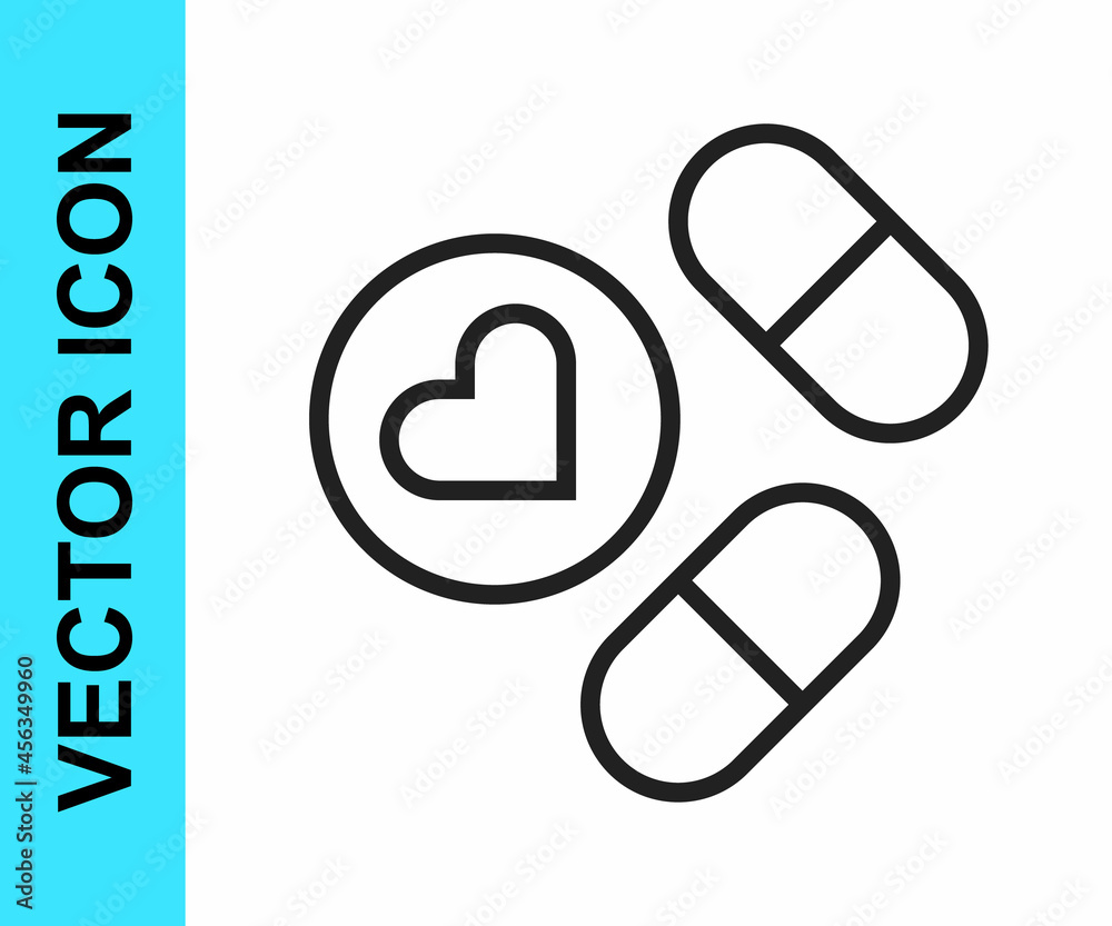 Black line Medicine pill or tablet icon isolated on white background. Capsule pill and drug sign. Pharmacy design. Vector Black line Medicine pill or tablet icon isolated on white background. Capsule pill and drug sign. Pharmacy design. Vector
