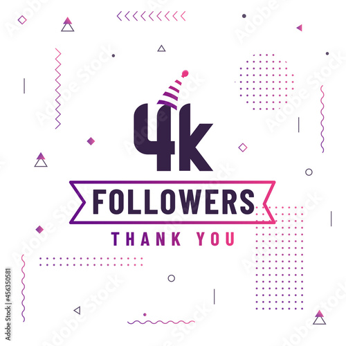 Thank you 4K followers, 4000 followers celebration modern colorful design.