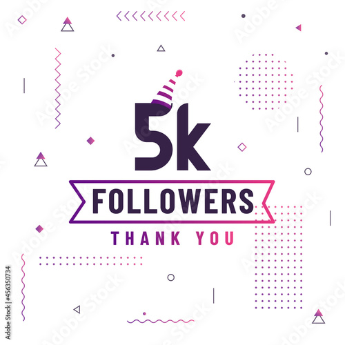 Thank you 5K followers, 5000 followers celebration modern colorful design.