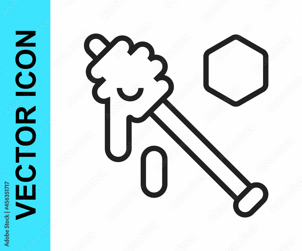 Black line Honey dipper stick icon isolated on white background. Honey ladle. Vector Black line Honey dipper stick icon isolated on white background. Honey ladle. Vector