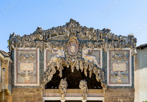 The façade of the Buontalenti Grotto in Boboli Gardens, built in the 16th century in Mannerist style, in Boboli Gardens, beside Pitti Palace, Florence, Tuscany, Italy photo