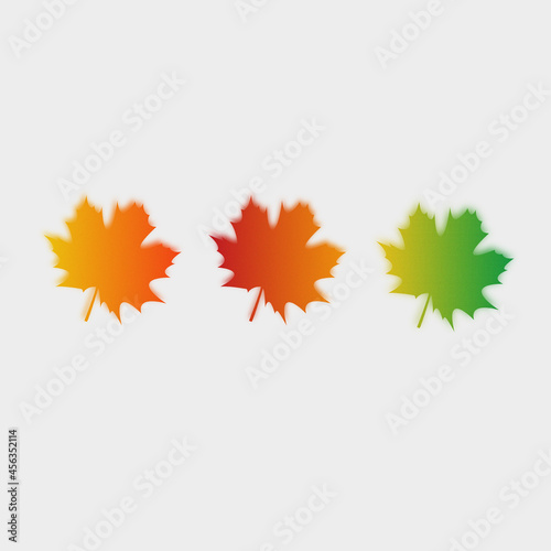 set of autumn leaves. Maple yellow green and red.