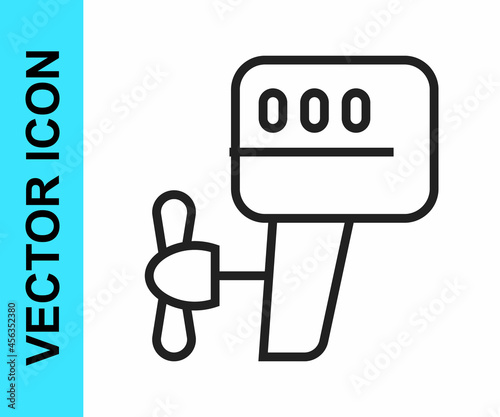 Black line Outboard boat motor icon isolated on white background. Boat engine. Vector