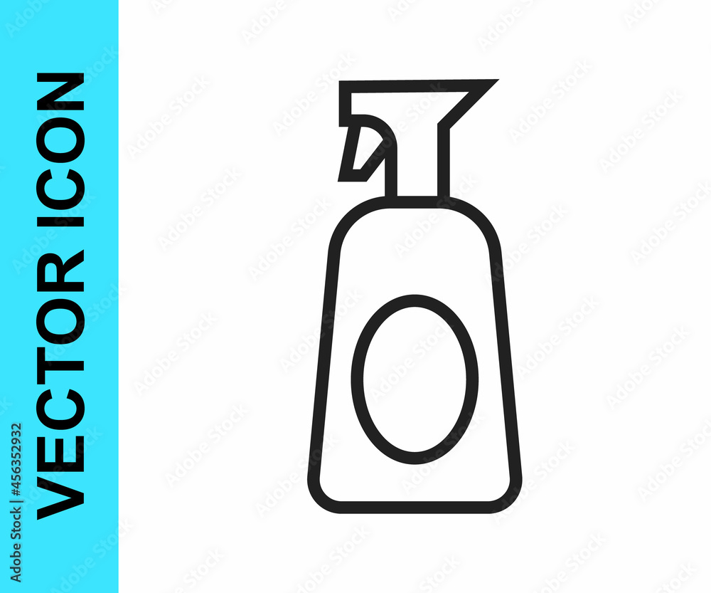 Black line Cleaning spray bottle with detergent liquid icon isolated on white background. Vector Black line Cleaning spray bottle with detergent liquid icon isolated on white background. Vector