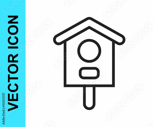Black line Bird house icon isolated on white background. Nesting box birdhouse, homemade building for birds. Vector