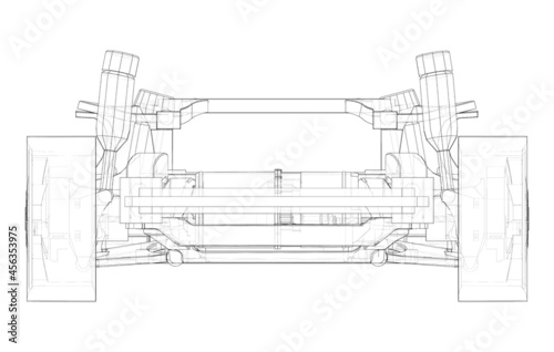 Electric Car Chassis with battery. Vector
