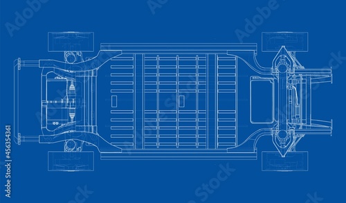 Electric Car Chassis with battery. Vector
