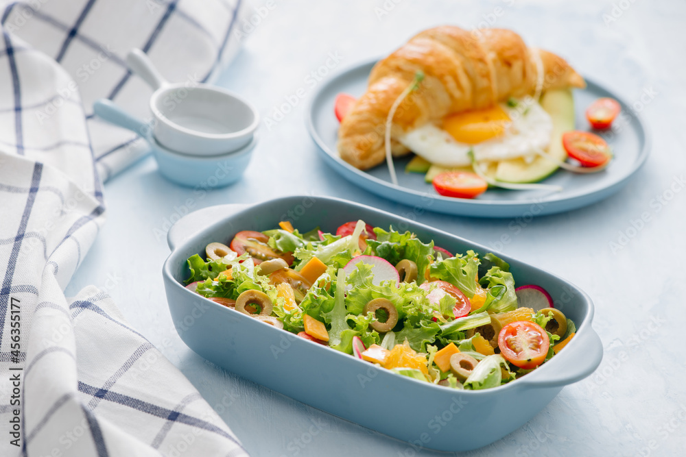 Composition with vegetable salad tray. Balanced diet. Composition with vegetable salad tray. Balanced diet.