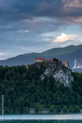 Sunrise at Bled Castle at Lake Bled in Slovenia photo