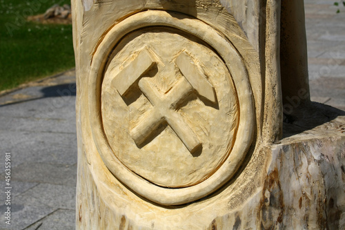 Wooden carving in the village Lubietova, SLovakia. photo