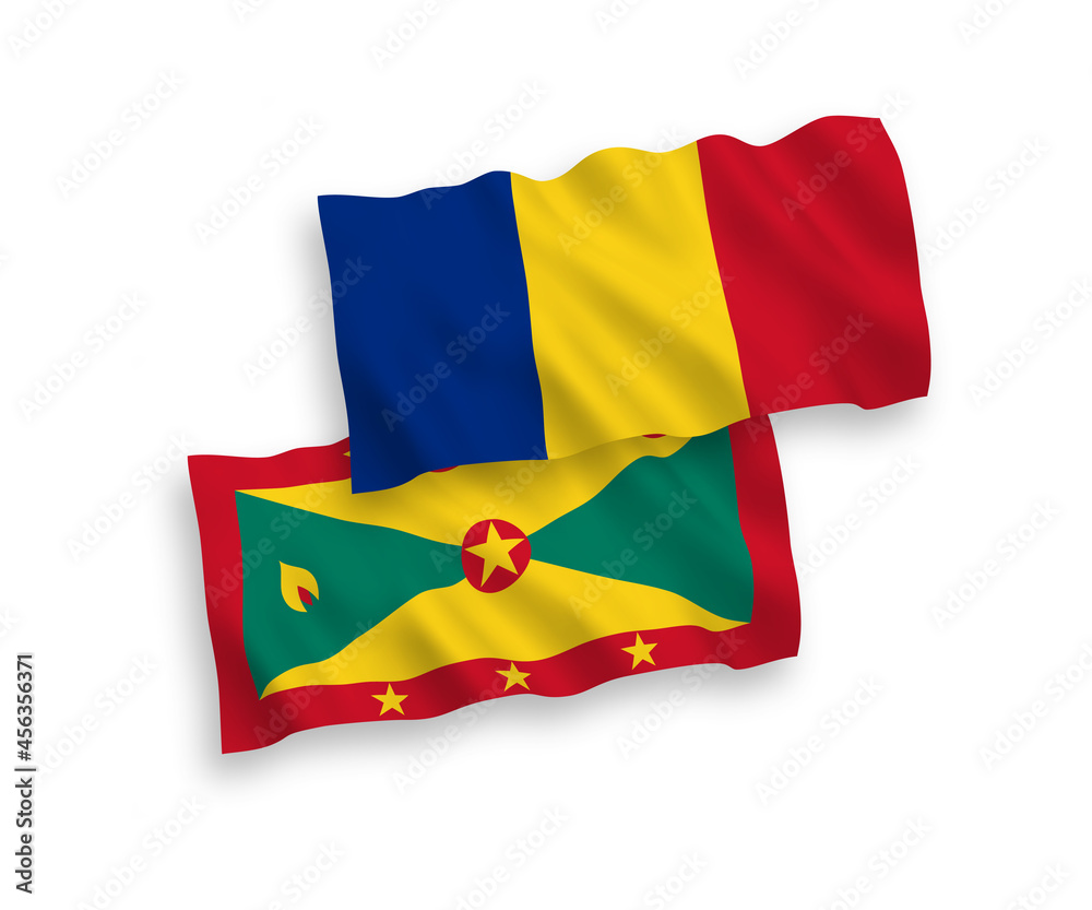 Fototapeta premium Flags of Romania and Grenada on a white background