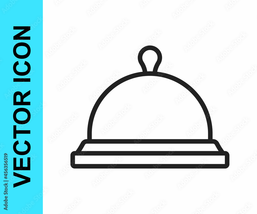 Black line Covered with a tray of food icon isolated on white background. Tray and lid sign. Restaurant cloche with lid. Vector Black line Covered with a tray of food icon isolated on white background. Tray and lid sign. Restaurant cloche with lid. Vector