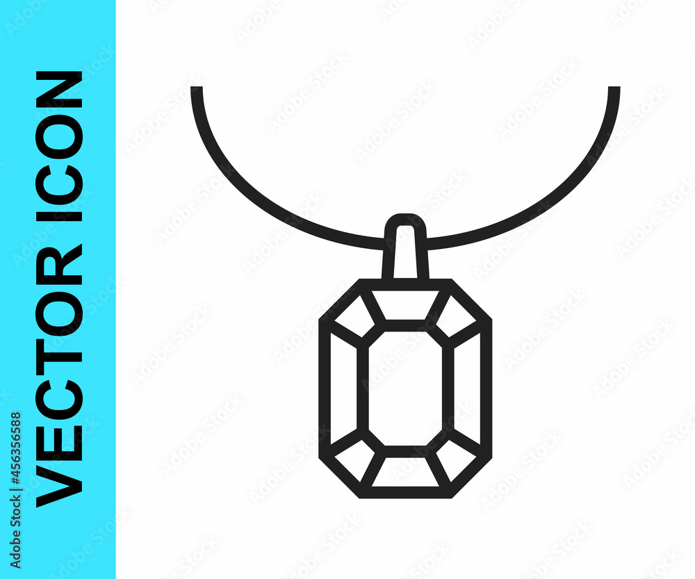 Black line Pendant on necklace icon isolated on white background. Vector Black line Pendant on necklace icon isolated on white background. Vector