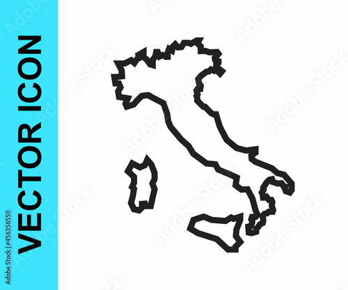 Black line Map of Italy icon isolated on white background. Vector