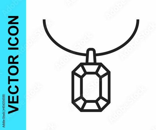 Black line Pendant on necklace icon isolated on white background. Vector