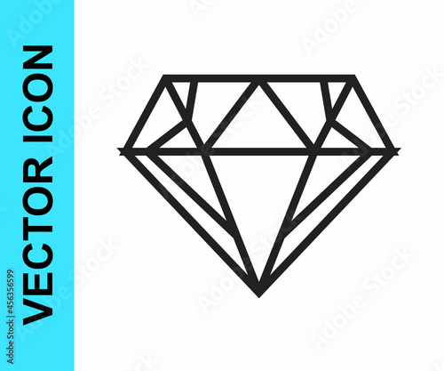 Black line Diamond icon isolated on white background. Jewelry symbol. Gem stone. Vector