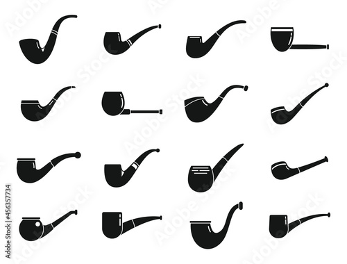 Smoking pipe icons set simple vector. Luxury tobacco photo
